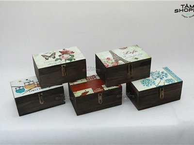 Rương gỗ họa tiết Vintage Số 14